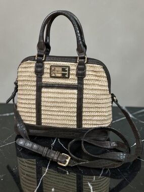 Dana Buchman Straw & Faux Alligator Crocodile Embossed Dome Satchel